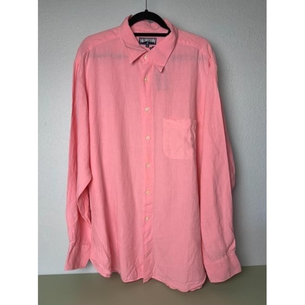 Vilebrequin Linen Shirt Men's 3XL Pink Chest Pocket‎ Quiet Luxury Riviera Style